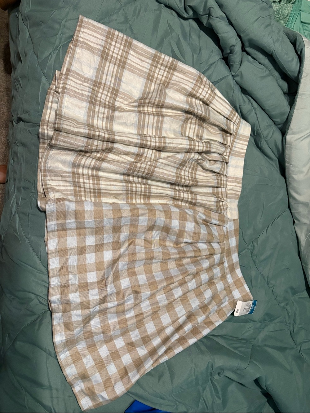 Beige and White Plaid Maxi Skirt